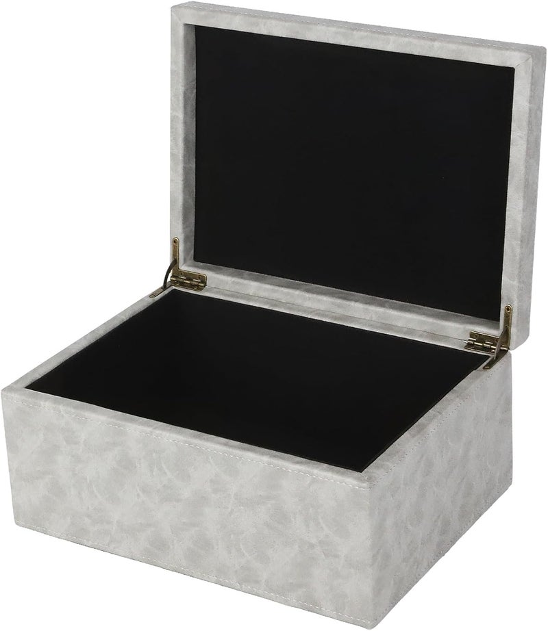 HofferRuffer Faux Leather Decorative Box, Large Wooden Structure Keepsake Box Accessory Organizer Jewelry Organizer with Hinged Lid, Storage Container for Home or Office (Grey) - Image 1